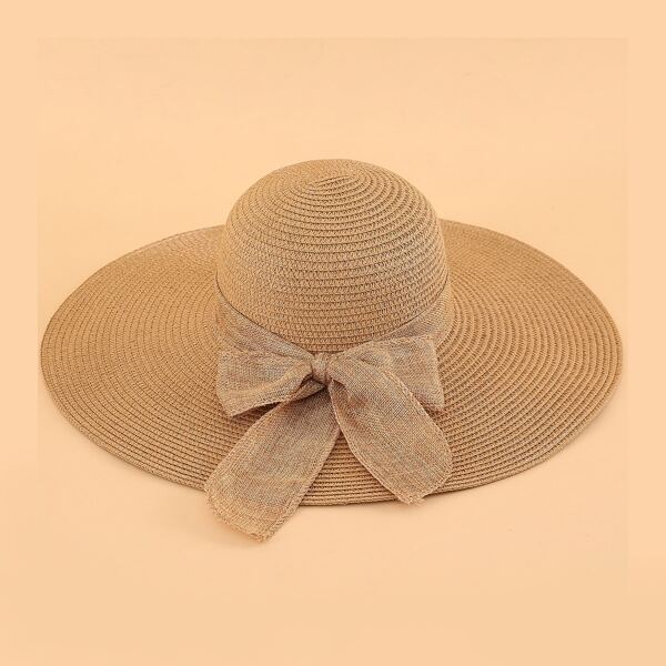 

Bow Decor Straw Hat, Khaki