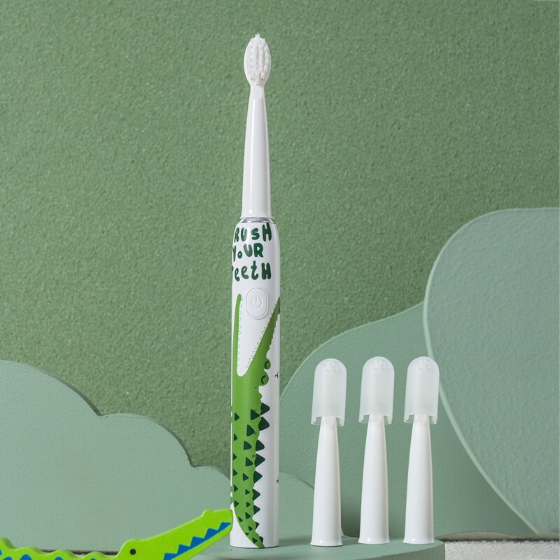 

1pc Kids Crocodile Pattern Electric Toothbrush With 4pcs Brush Head & 1pc Data Cable, Multicolor