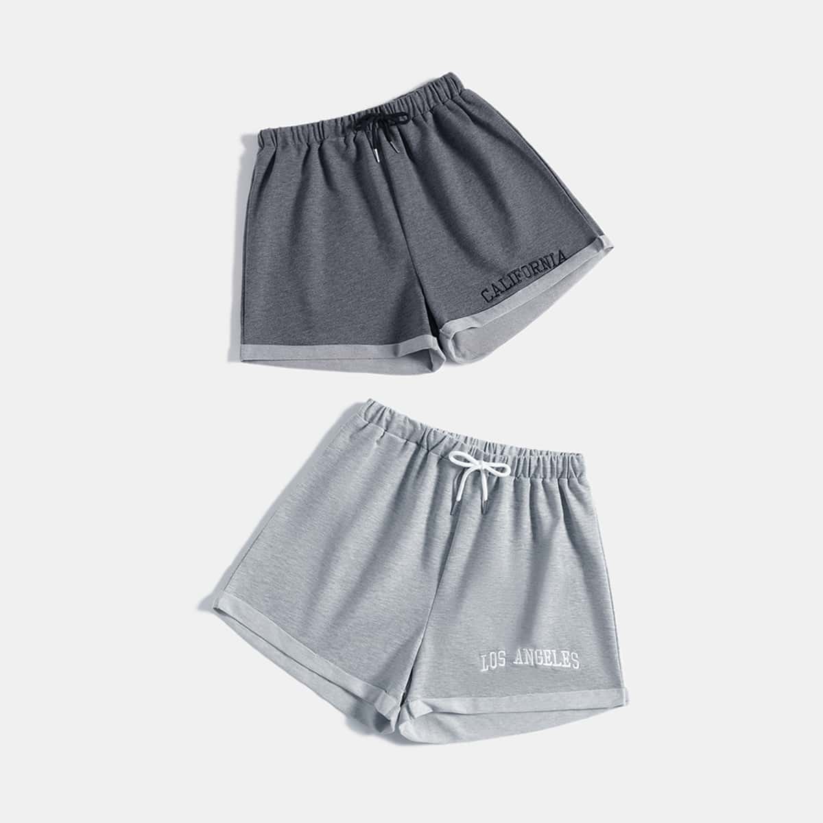 

2 Pack Roll Up Cuffed Letter Graphic Shorts, Multicolor
