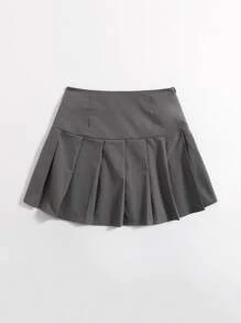 SHEIN Unity Solid Pleated Mini Skirt - Dark Grey - View 6