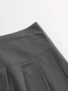 SHEIN Unity Solid Pleated Mini Skirt - Dark Grey - View 3