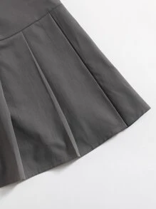 SHEIN Unity Solid Pleated Mini Skirt - Dark Grey - View 5