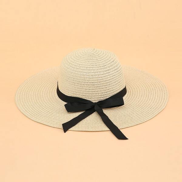 

Bow Decor Straw Hat, Beige