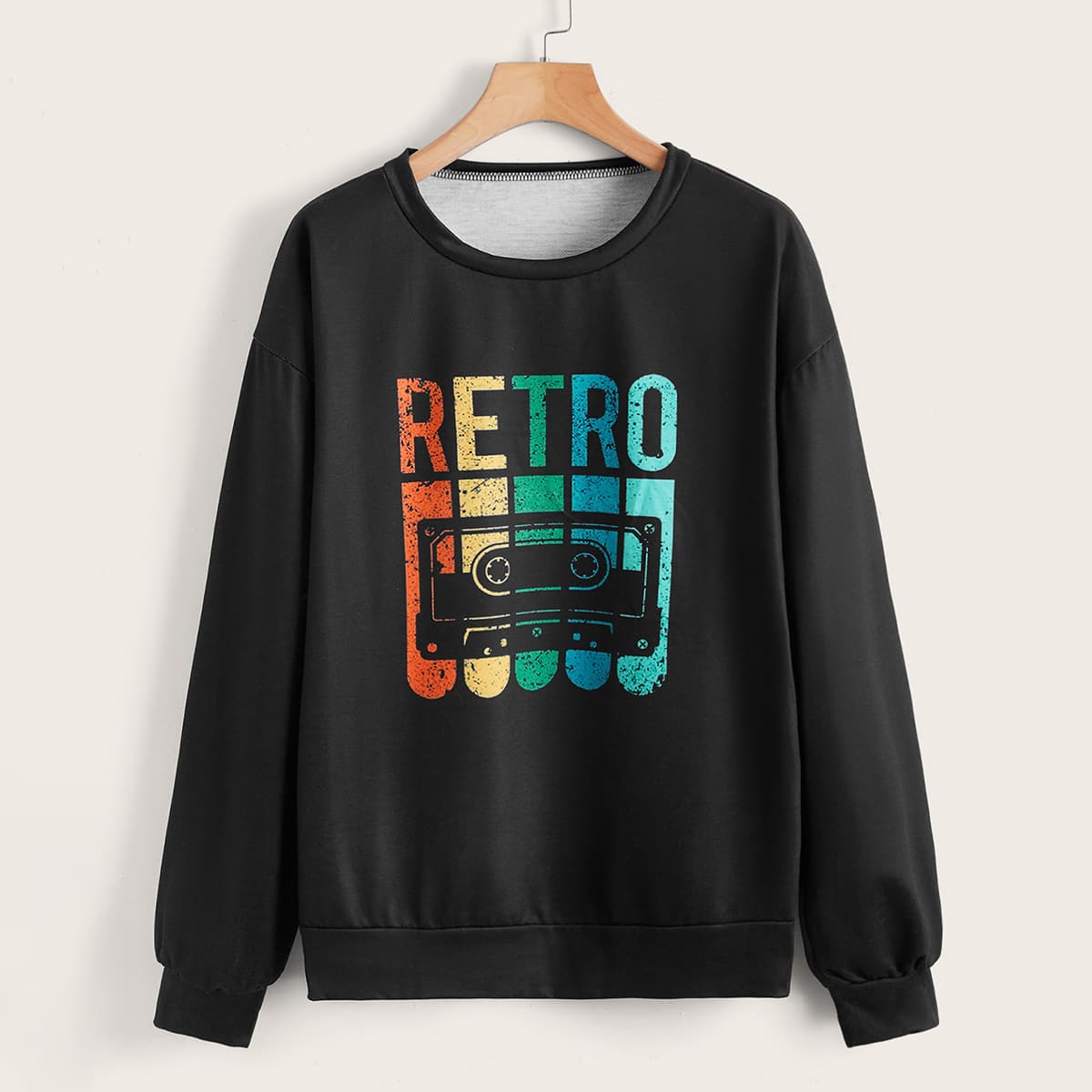 

Letter And Graphic Print Sweatshirt, Black