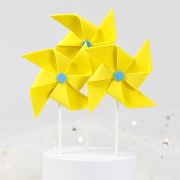 

3pcs Pinwheel Cake Topper, Yellow