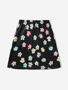 ROMWE Floral Print Skirt - Black - View 2