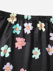 ROMWE Floral Print Skirt - Black - View 3