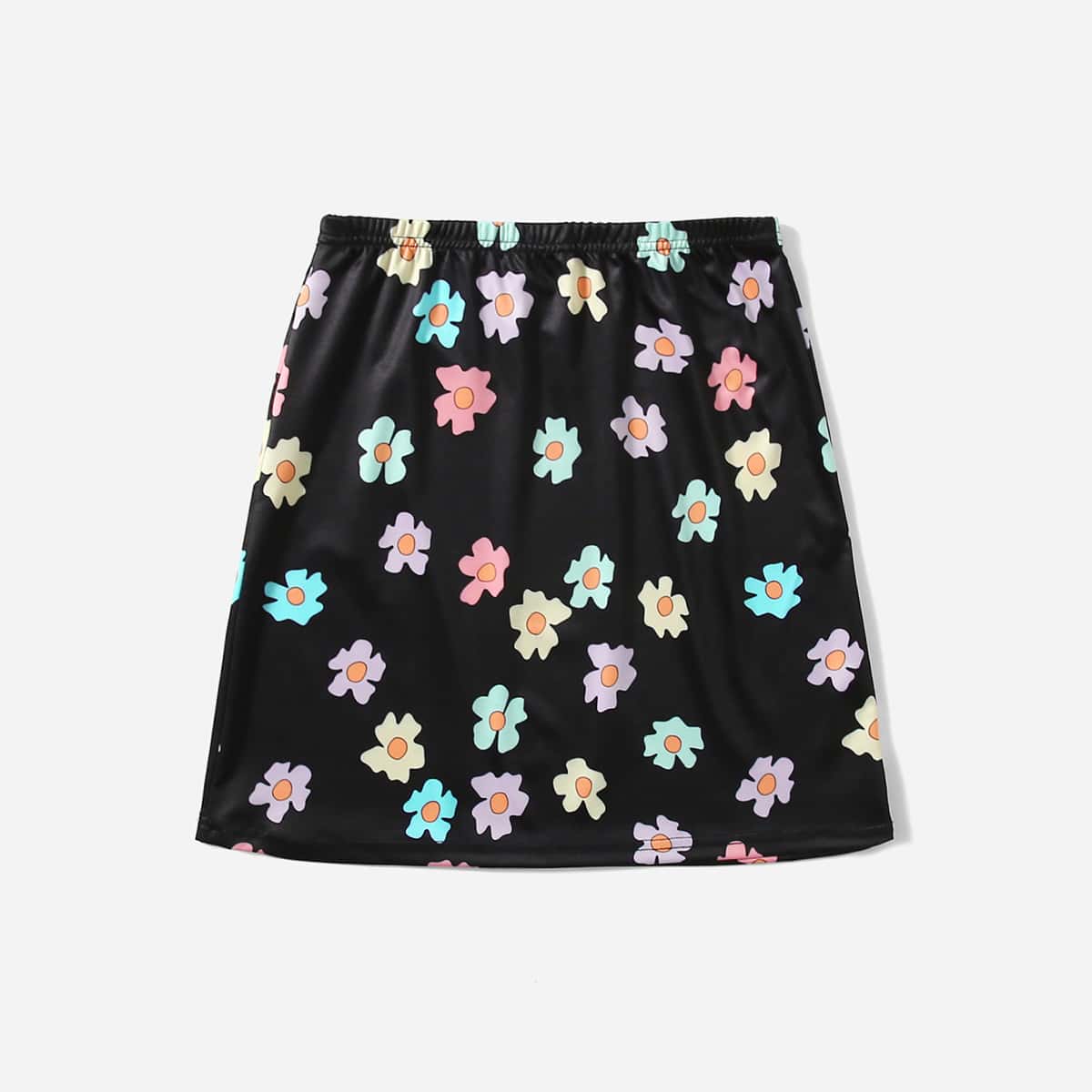 

Floral Print Skirt, Black