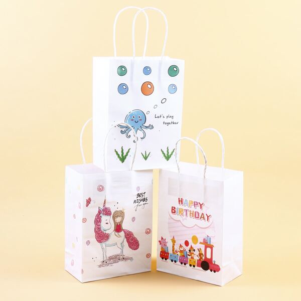 

3pcs Cartoon Graphic Gift Bag, Multicolor