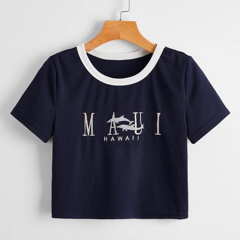 

Letter Embroidery Tee, Navy blue