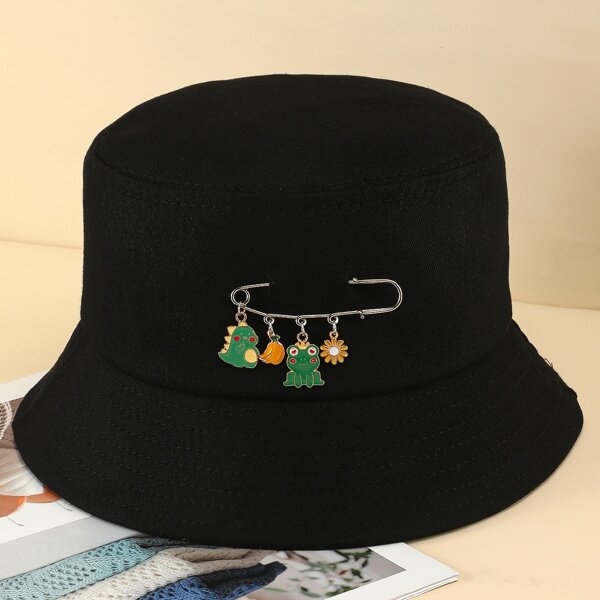 

Cartoon Safety Pin Decor Bucket Hat, Black