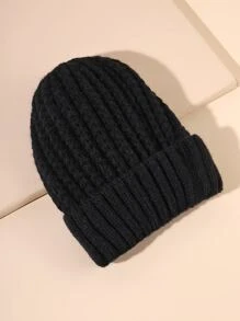 素色針織豆豆帽 - 黑色 - 查看 1