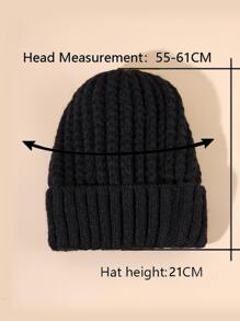 素色針織豆豆帽 - 黑色 - 查看 2