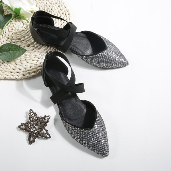 

Glitter Point Toe Ballet Flats, Silver