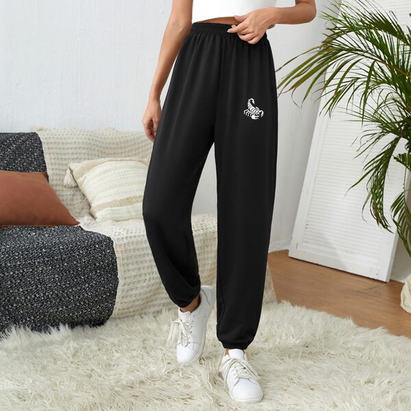 

Animal Print Elastic Waist Sweatpants, Black