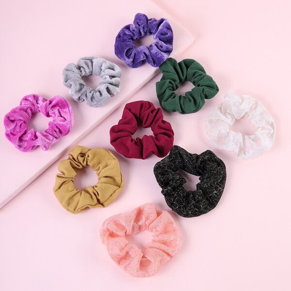 

9pcs Girls Simple Scrunchies, Multicolor