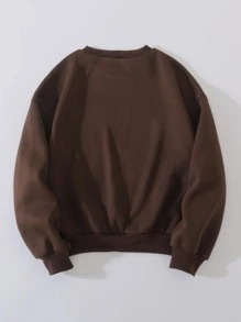 SHEIN Unity Slogan Graphic Drop Shoulder Sweatshirt Pullover Fall Outfit - Chocolate Brown - View 2