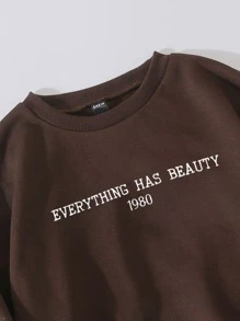 SHEIN Unity Slogan Graphic Drop Shoulder Sweatshirt Pullover Fall Outfit - Chocolate Brown - View 4
