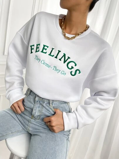 LetterEmbroideryDropShoulderSweatshirt - Best of SHEIN