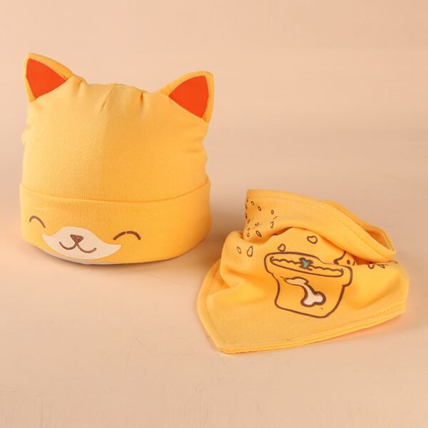 

1pc Baby Cartoon Hat & 1pc Bib, Yellow
