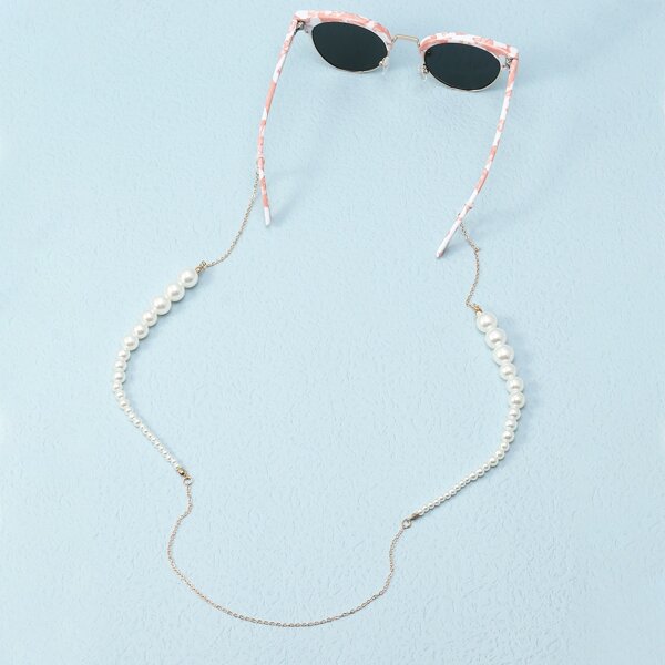 

Girls Faux Pearl Decor Glasses Chain, White