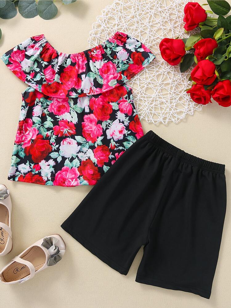 小女童滿版印花荷葉邊上衣和前蝴蝶結短褲 - 彩色 - 查看 2