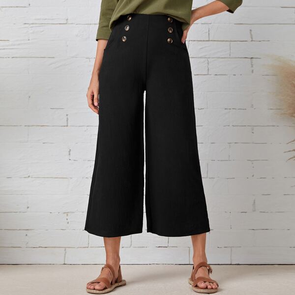 

Double Breasted Wide Leg Pants, Black