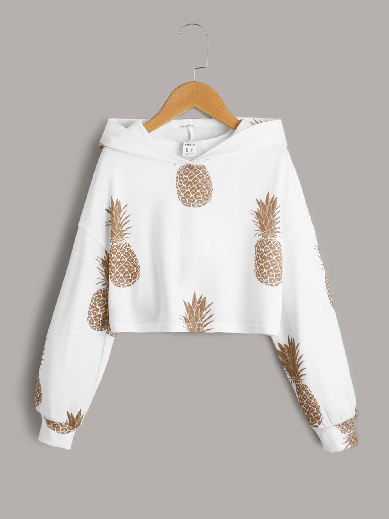 SHEIN Áo nỉ dáng rộng thoải mái in hình quả dứa dành cho bé gái tuổi teen, thiết kế vai rớt. - trắng - Xem 1