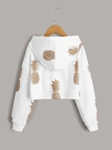 SHEIN Áo nỉ dáng rộng thoải mái in hình quả dứa dành cho bé gái tuổi teen, thiết kế vai rớt. - trắng - Xem 2