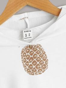 SHEIN Áo nỉ dáng rộng thoải mái in hình quả dứa dành cho bé gái tuổi teen, thiết kế vai rớt. - trắng - Xem 3