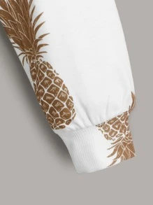 SHEIN Áo nỉ dáng rộng thoải mái in hình quả dứa dành cho bé gái tuổi teen, thiết kế vai rớt. - trắng - Xem 4