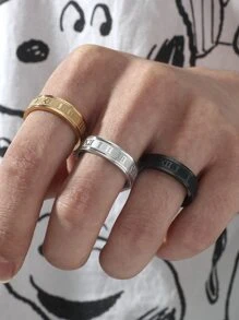 Thời trang và phổ biến 3 chiếc nhẫn nam chi tiết chữ số La Mã bằng thép không gỉ để làm quà tặng trang sức và cho một vẻ ngoài sành điệu - Nhiều màu - Xem 1