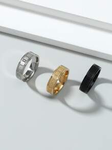 Thời trang và phổ biến 3 chiếc nhẫn nam chi tiết chữ số La Mã bằng thép không gỉ để làm quà tặng trang sức và cho một vẻ ngoài sành điệu - Nhiều màu - Xem 2