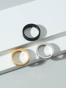 Thời trang và phổ biến 3 chiếc nhẫn nam chi tiết chữ số La Mã bằng thép không gỉ để làm quà tặng trang sức và cho một vẻ ngoài sành điệu - Nhiều màu - Xem 4