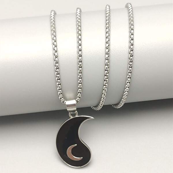 

Men Moon Charm Necklace, Silver