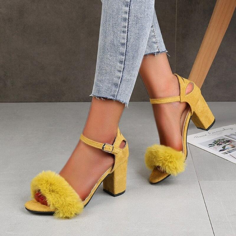

Fluffy Chunky Heeled Sandals, Yellow
