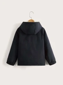 SHEIN 男孩貼布細節絨毛內襯拉鍊連帽外套