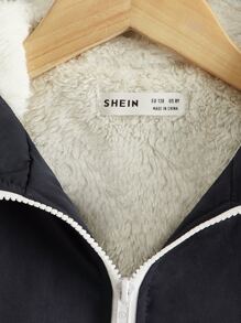 SHEIN 男孩貼布細節絨毛內襯拉鍊連帽外套