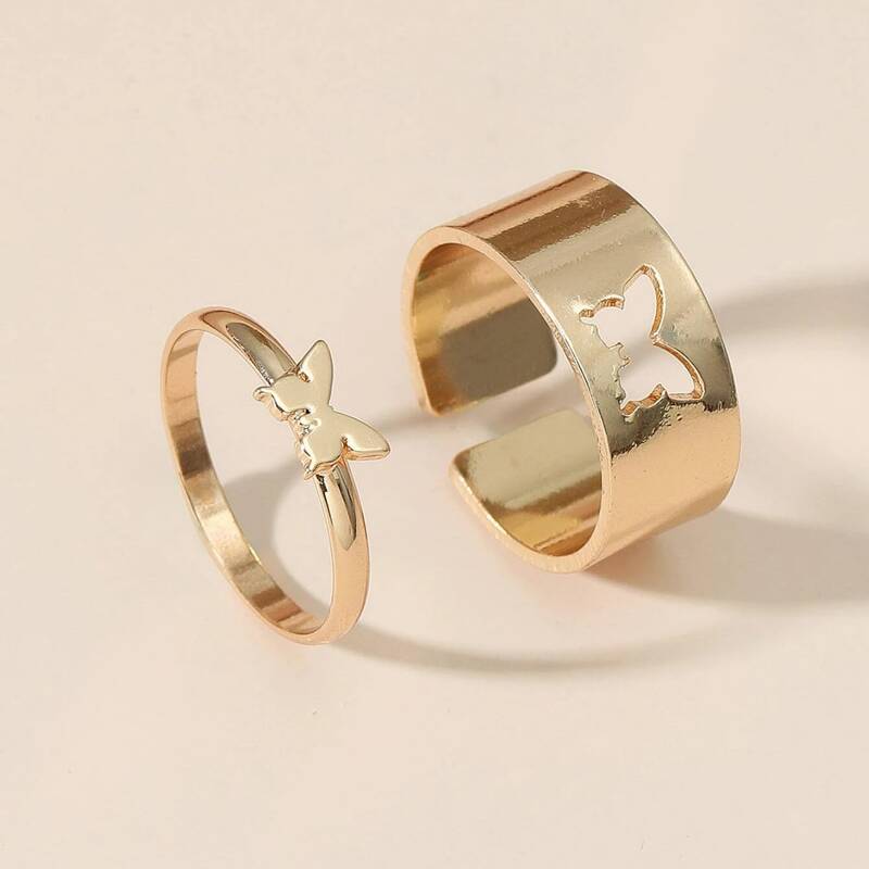 

2pcs Butterfly Decor Ring, Gold