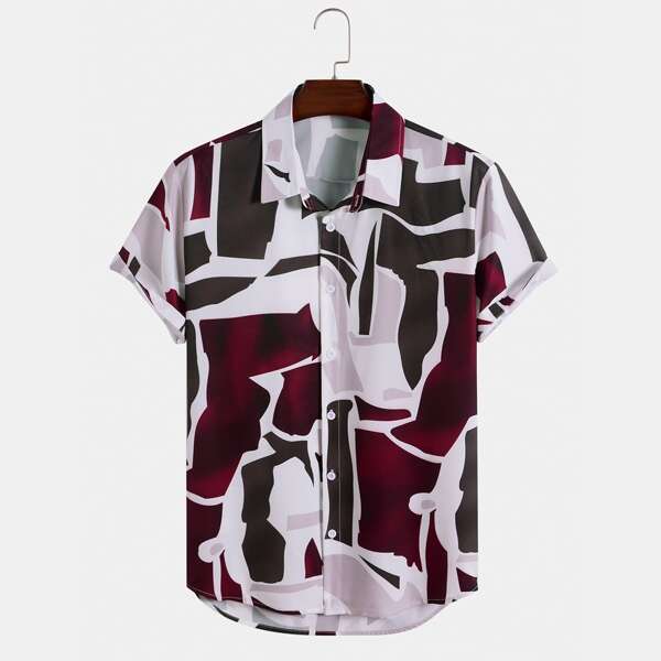 

Men Random Print Button Up Shirt, Multicolor