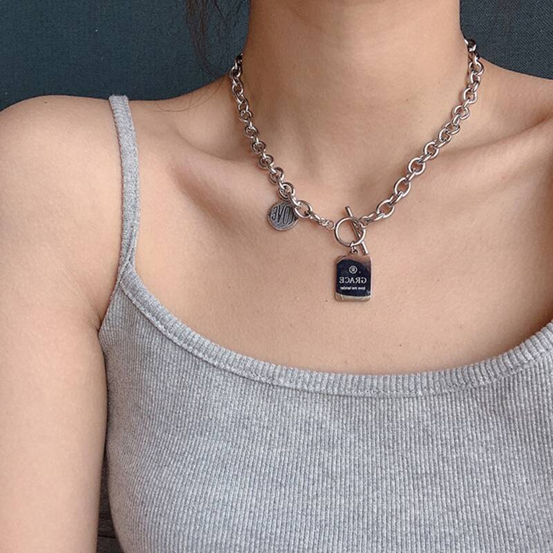 

Geo Pendant Chain Necklace, Silver
