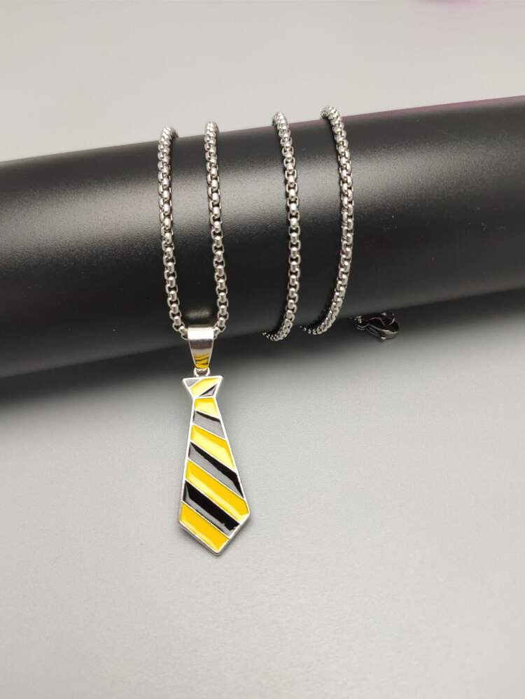 Men Tie Charm Necklace - Silver - View 2