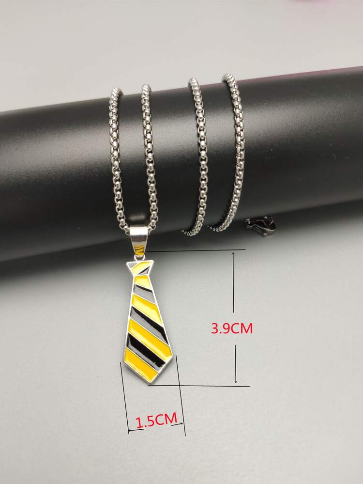 Men Tie Charm Necklace - Silver - View 3