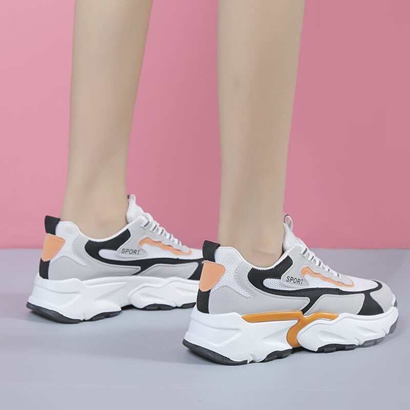 

Colorblock Lace-up Front Chunky Sneakers, Orange