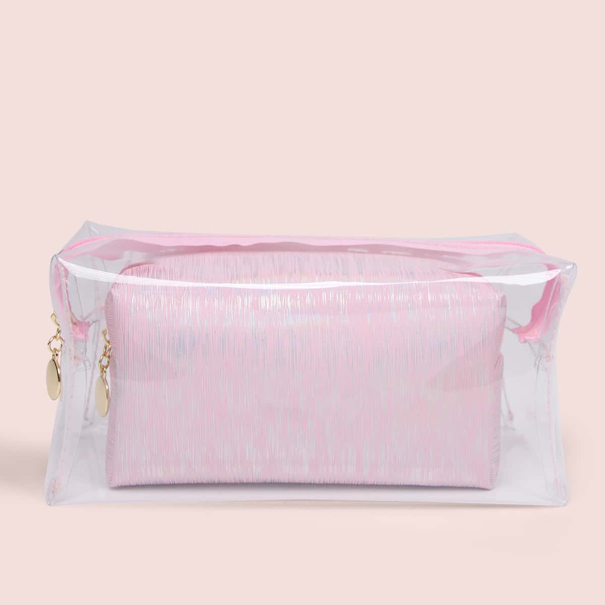 

2pcs Minimalist Makeup Bag, Pink