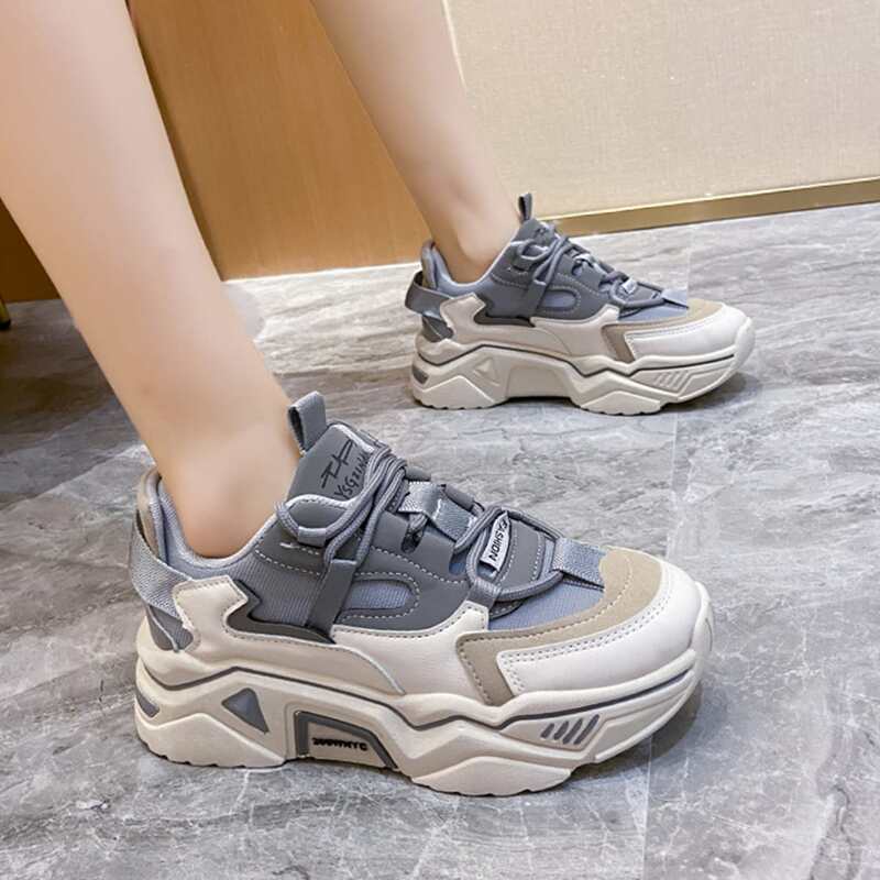 

Colorblock Lace-up Front Chunky Sneakers, Grey