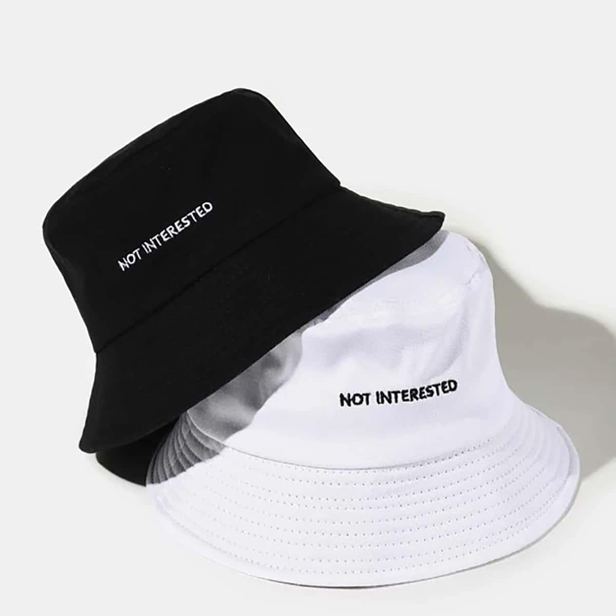 

2pcs Letter Graphic Embroidery Bucket Hat, Multicolor