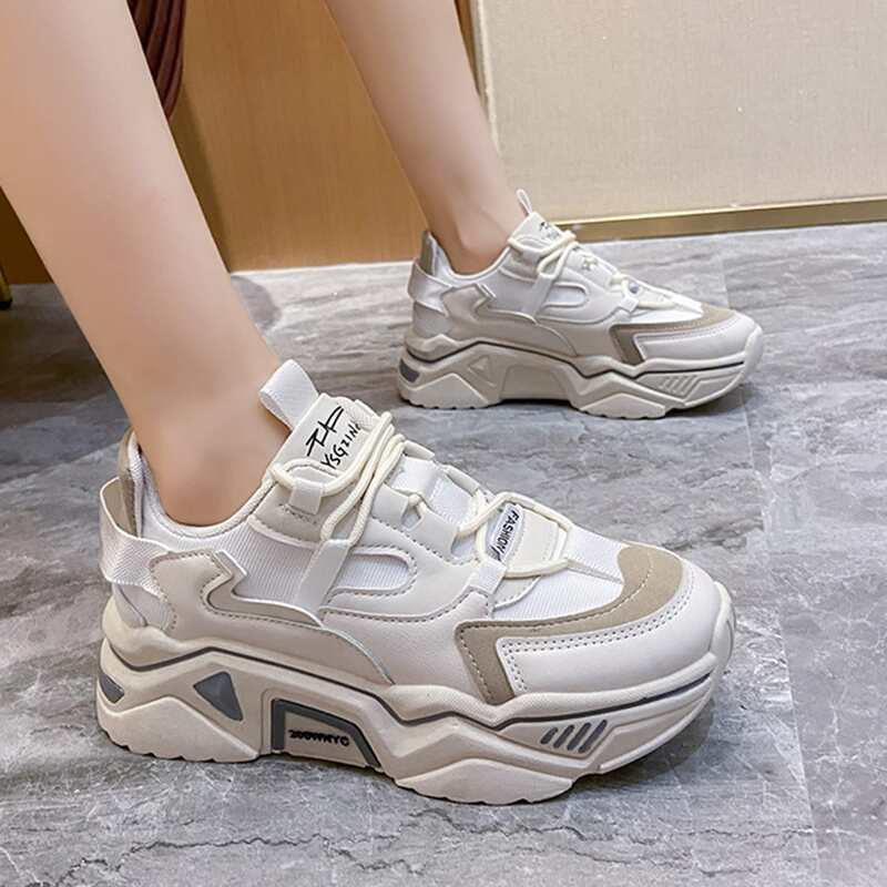 

Letter Graphic Lace-up Front Chunky Sneakers, Beige