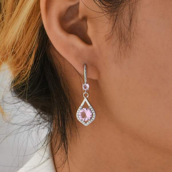 

Zircon Decor Water Drop Earrings, Pink