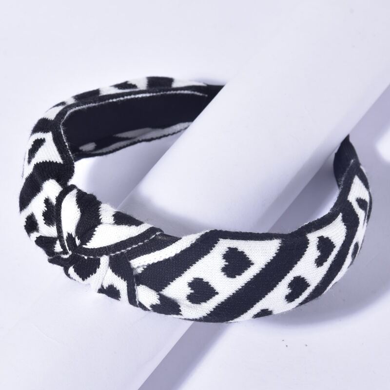 

Heart Pattern Knit Headband, Black and white